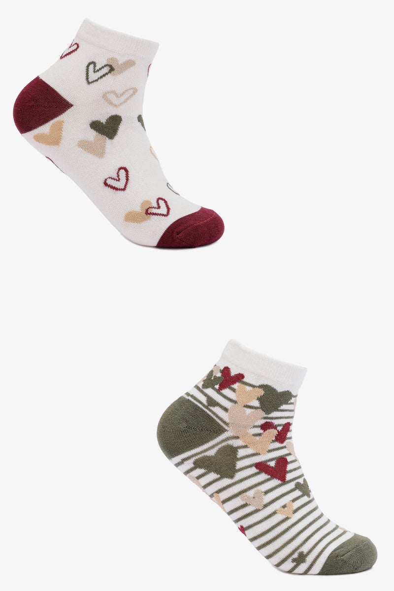 Carina Heart Print Socks - 2 Pairs - Image 1